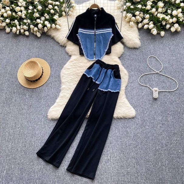 Women's Clothing denim patchwork distressed suit_ipsvogv.com