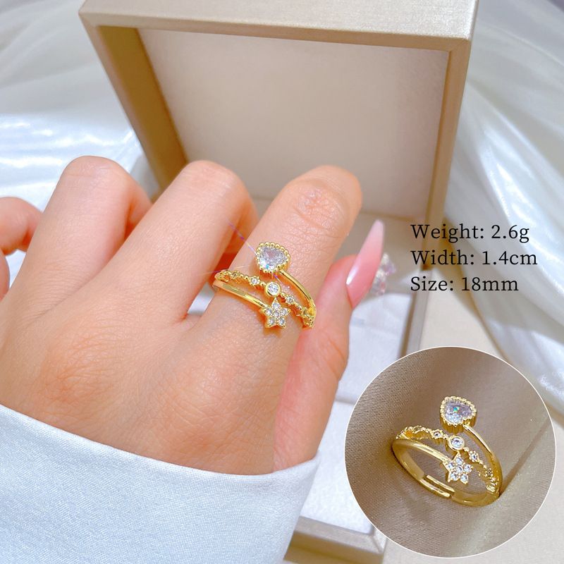 【 Real Gold 】 Love Star Full Diamond with Adjustable Opening, Simple Handmade Ring, Couple's Pair Ring_ipsvogv.com