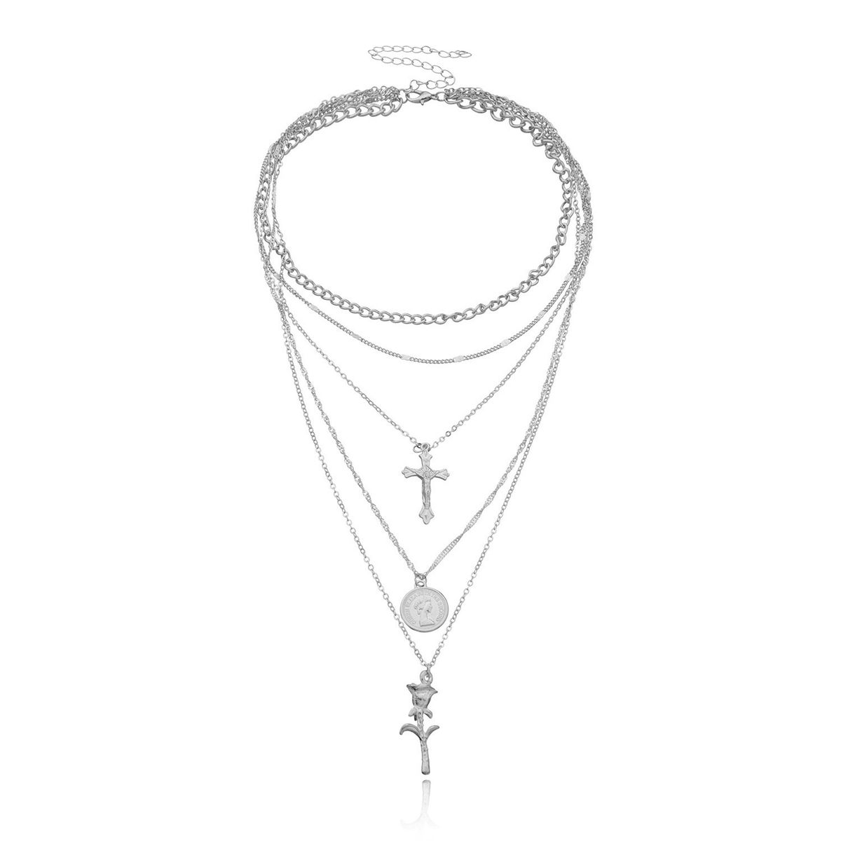 Queen head portrait pendant necklace for women Temperament multi layer rose necklace_ipsvogv.com