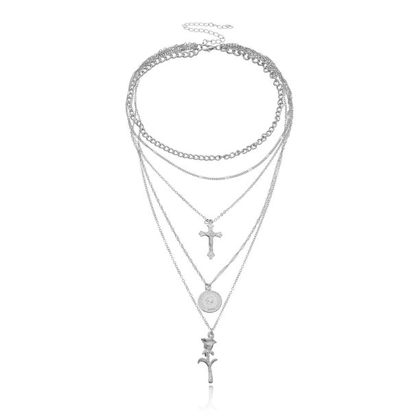 Queen head portrait pendant necklace for women Temperament multi layer rose necklace_ipsvogv.com