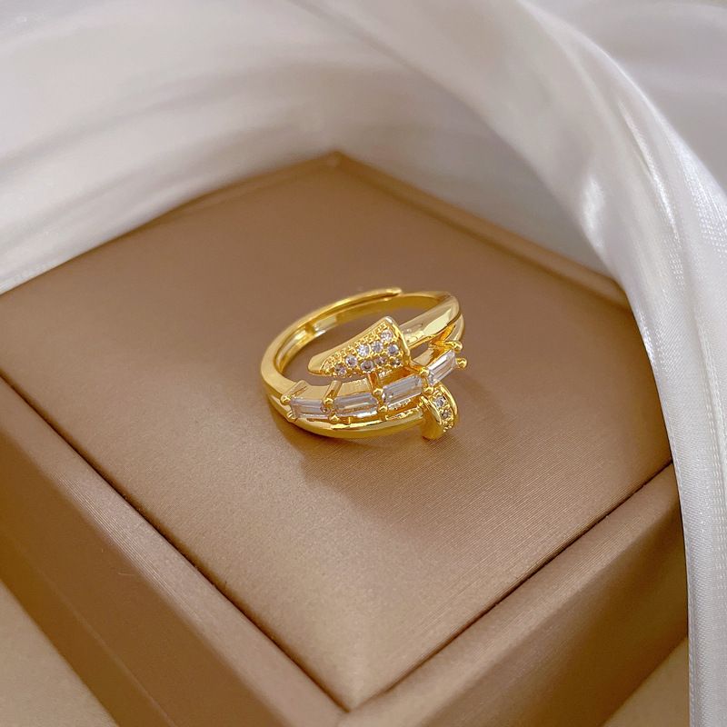 【 Real Gold Plating 】 Open Nail Children's Fashion Micro Inlay Light Luxury Index Finger Ring With Internet Red And Cool_ipsvogv.com