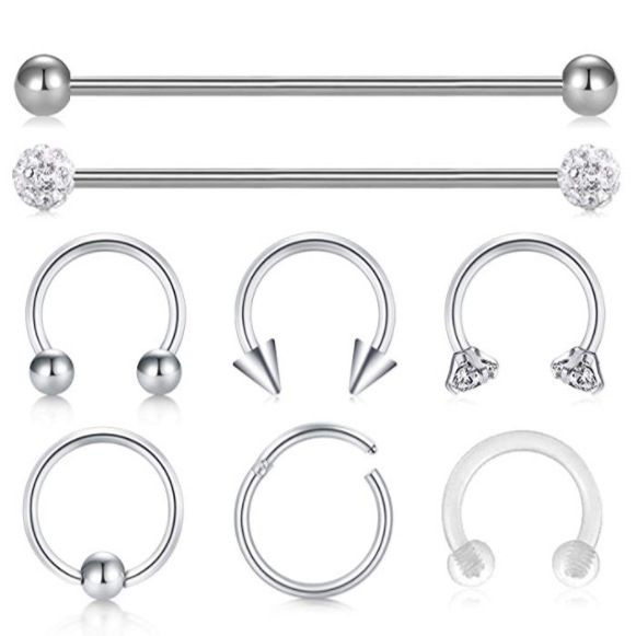 8-piece set puncture jewelry nose ring eyebrow nail lip nail long rod industrial earrings_ipsvogv.com