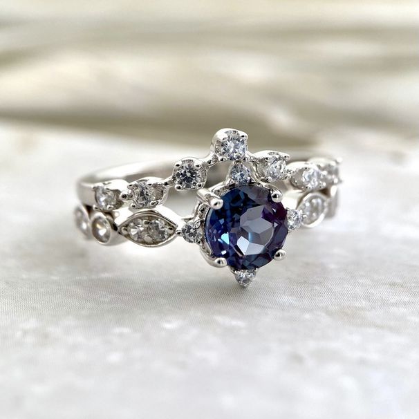 Sanjie Imitates Natural Blue Silver Plated Women's With A Niche And High-end Feel. Ins Diamond Set Zircon Paired Rings_ipsvogv.com