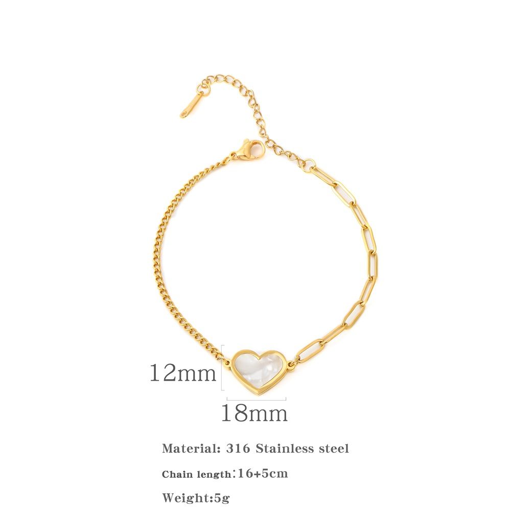 Women's Jewelry Fashion Stainless Steel Splicing Chain White Shell Decoration Love Women's Bracelet Net Red_ipsvogv.com