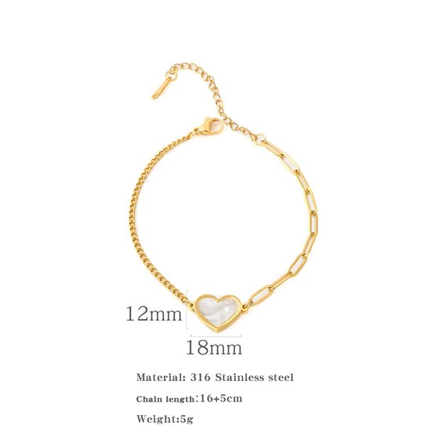 Women's Jewelry Fashion Stainless Steel Splicing Chain White Shell Decoration Love Women's Bracelet Net Red_ipsvogv.com