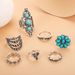 New Bohemian Style Floral Elephant Multi-layer Turquoise Ring 7-piece Set_ipsvogv.com