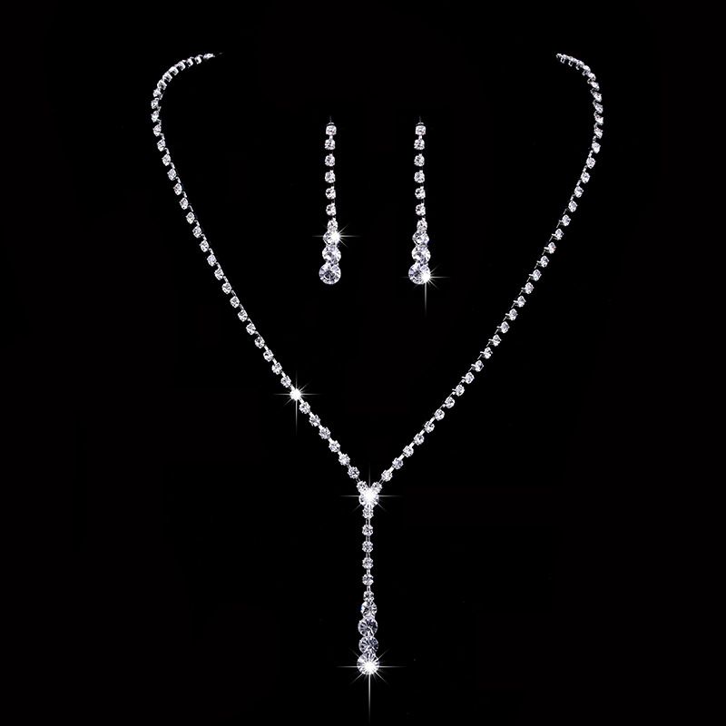 Hot Selling Bride Necklace High-end Versatile Rhinestone Collarbone Chain Earrings Bracelet Three-piece Set_ipsvogv.com
