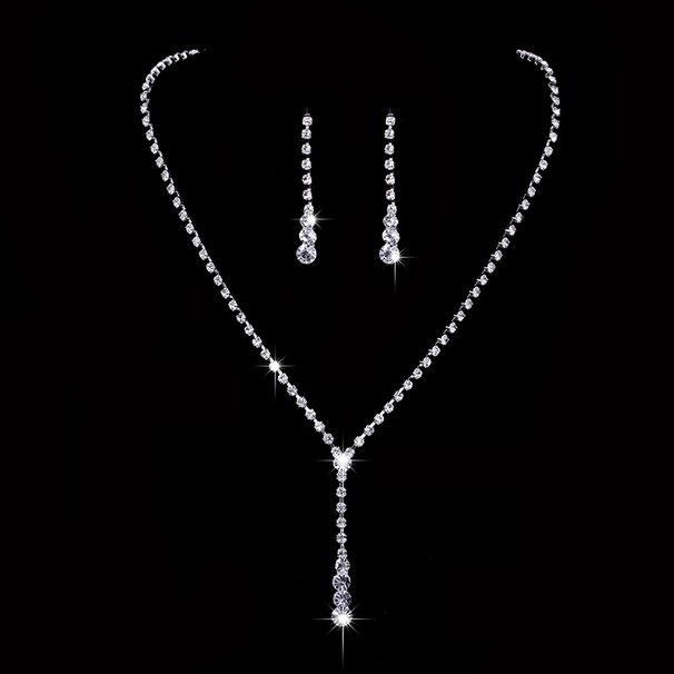 Hot Selling Bride Necklace High-end Versatile Rhinestone Collarbone Chain Earrings Bracelet Three-piece Set_ipsvogv.com