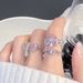 Full Pink Diamond Bow Zircon Series Open Ring With Flower Light Luxury And Premium Sense, Niche Design Ring Sense,_ipsvogv.com
