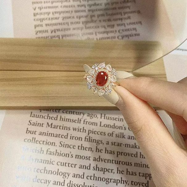 exquisite Treasure And Red Color Advanced Zircon Hollow Diamond For Women, Super Beautiful French Style Simple Opening Women,_ipsvogv.com