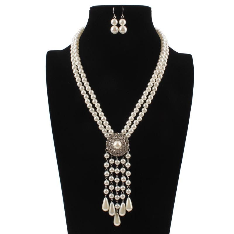 Fashion Personality Pearl Water Drop Pendant Necklace Tassel Double Layer Necklace Jewelry_ipsvogv.com