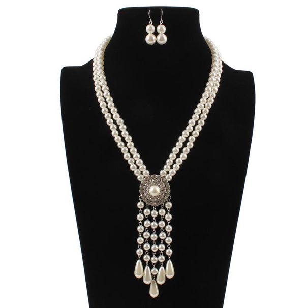 Fashion Personality Pearl Water Drop Pendant Necklace Tassel Double Layer Necklace Jewelry_ipsvogv.com