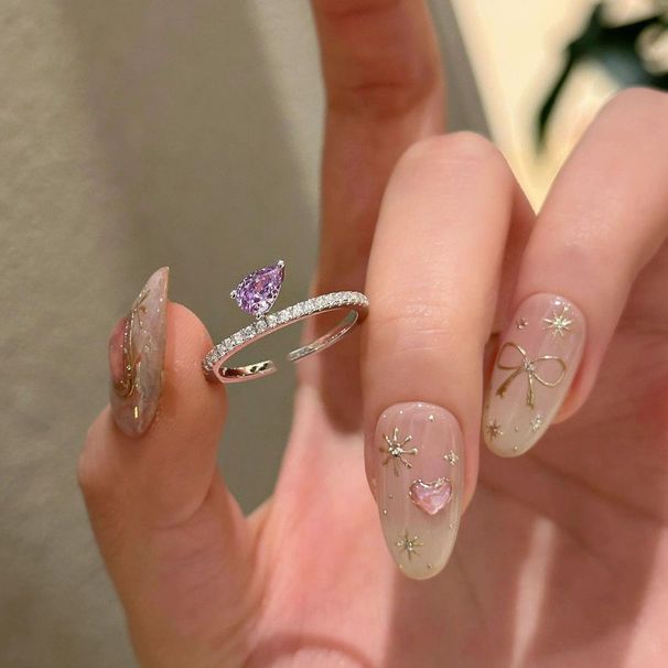 Water Windy Zircon Letter Purple Lilac Droplet Light Luxury Temperament High Grade Coolness Super Flash Open Ring_ipsvogv.com