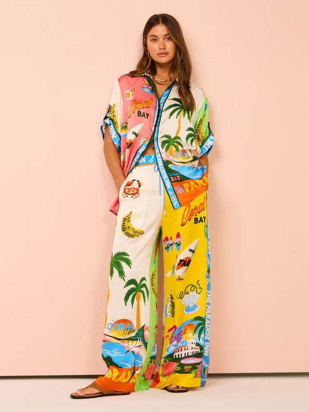 Women's clothing fashion personality printed short-sleeved color matching holiday leisure tether suit_ipsvogv.com