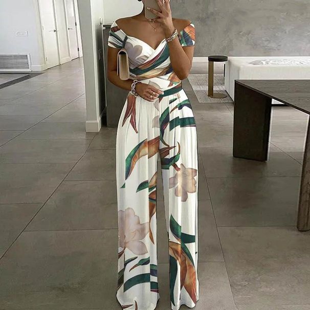 2023 Women's Fashion One Shoulder Print Temperament Commuter Casual High Waist Jumpsuit Women_ipsvogv.com