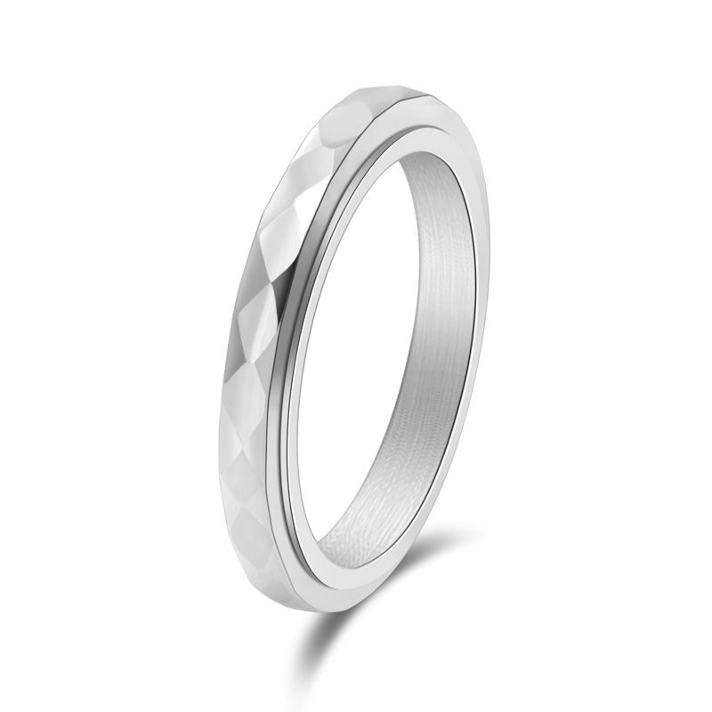 Women's Jewelry 3mm Wide Very Thin Simple Titanium Steel Diamond Rotatable Ring Ins Faceted Niche Ring_ipsvogv.com