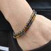 Cylindrical Yellow Tiger Eye Black Chalcedony Natural Stone Beaded Simple Men's Bracelet_ipsvogv.com