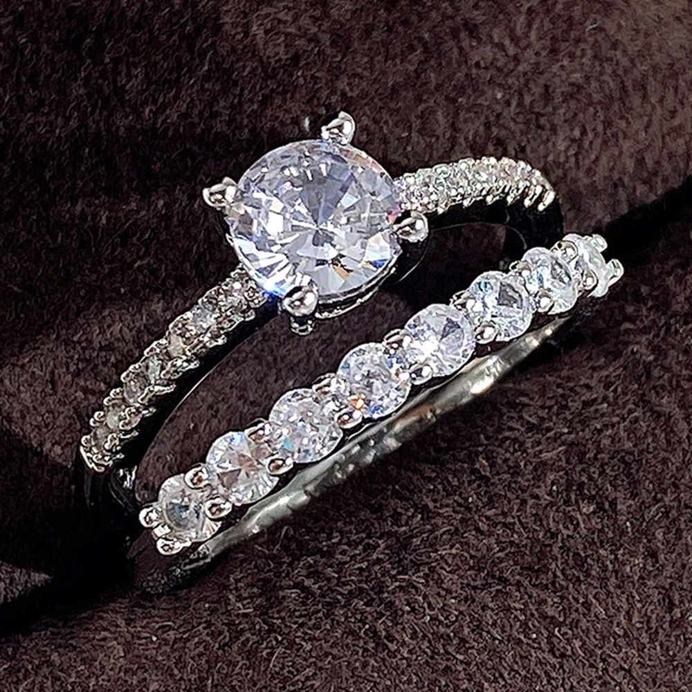 Cao Shi Fashion Simple AAA Zircon Two Piece Set Women's Popular Pair Ring_ipsvogv.com