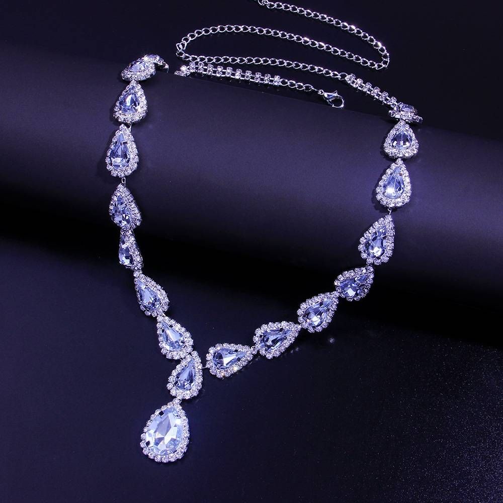 New Blue Water Drop Rhinestone Necklace INS Popular Diamond-encrusted Gemstone Necklace Luxury Necklace_ipsvogv.com