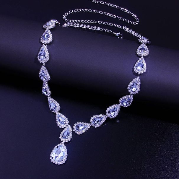 New Blue Water Drop Rhinestone Necklace INS Popular Diamond-encrusted Gemstone Necklace Luxury Necklace_ipsvogv.com