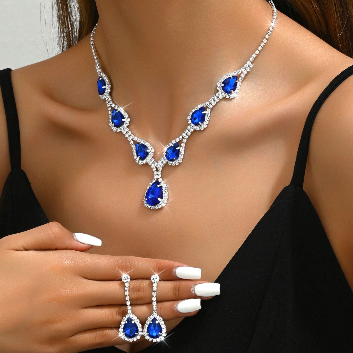 Trendy Fashion Versatile New Bride Jewelry Earrings Set Chain Water Drop Necklace_ipsvogv.com