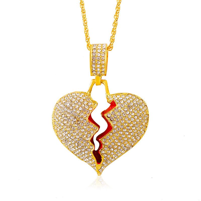 Hip Hop Cracking Love Necklace Female Street Dance Fashion Full Diamond Broken Heart Pendant Male_ipsvogv.com
