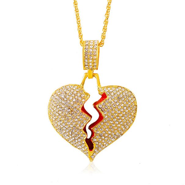 Hip Hop Cracking Love Necklace Female Street Dance Fashion Full Diamond Broken Heart Pendant Male_ipsvogv.com