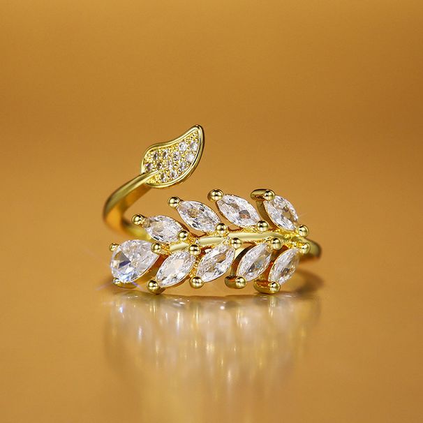 New Super Sparkling Zircon Leaf Ring, Female Personality, Atmosphere, and Adjustable Opening Ring_ipsvogv.com