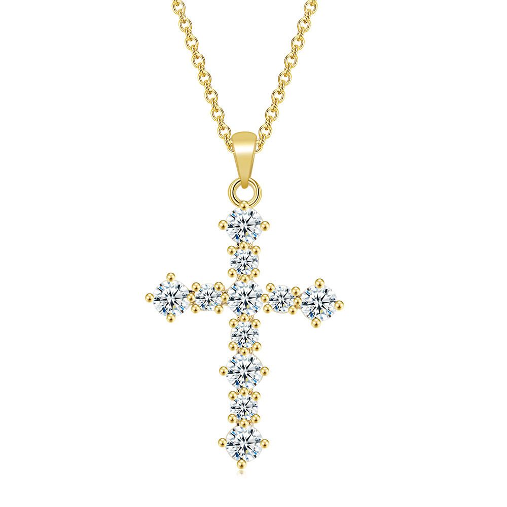 Unisex Jewelry Fashion hip hop style zircon cross pendant necklace for women copper plated with real gold full diamond hot selling jewelry_ipsvogv.com