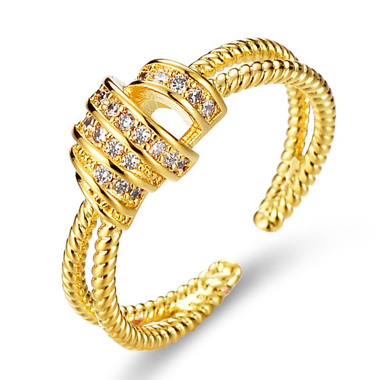 INS Fashion Geometric Crown Zircon Women's Net Red Same Simple and Cool Style Design Feeling Opening Index Finger Ring_ipsvogv.com