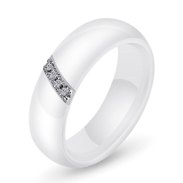 Hot selling simple 6MM bevelled ceramic ring trend titanium steel inset zircon ring couples for men and women_ipsvogv.com