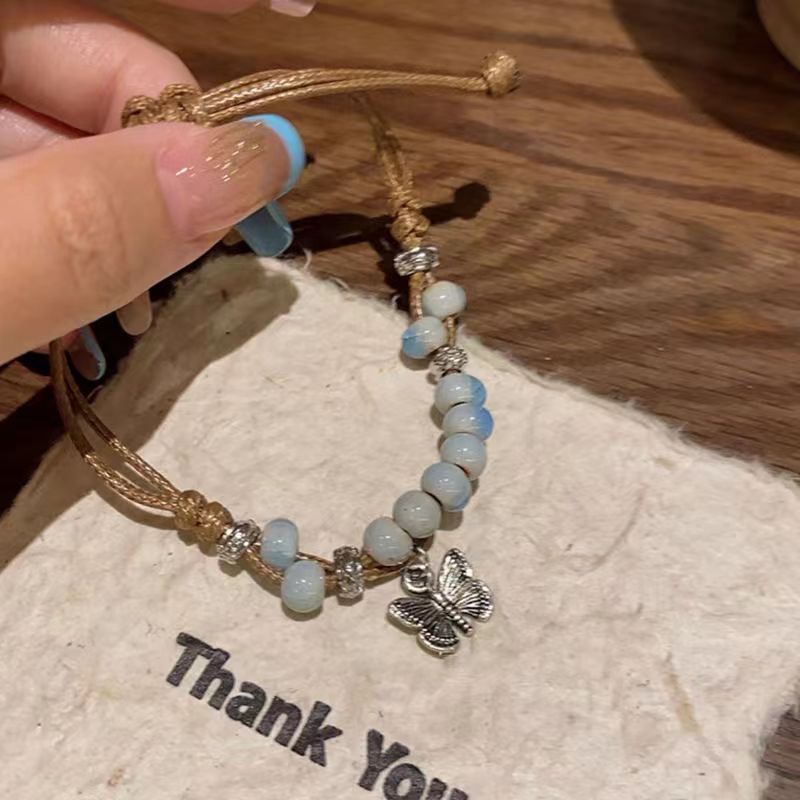 New Chinese Butterfly Ceramics Sichuan Vocational College Rope Weaving Bracelet Female China-Chic Ethnic Style Hand_ipsvogv.com
