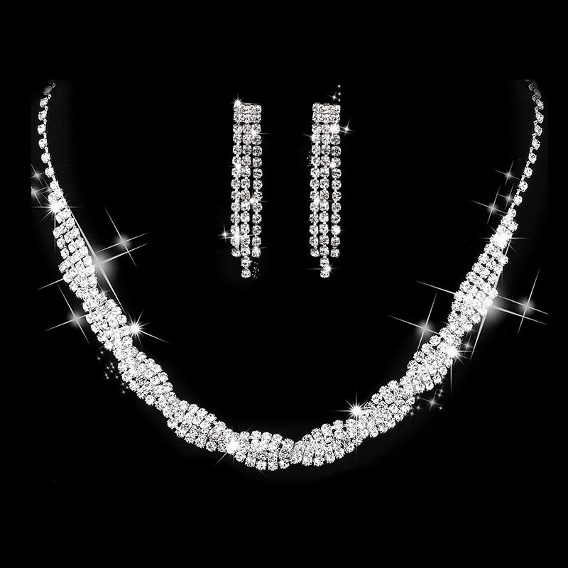 Fashion Round Crystal New Women's Diamond-Studded Alloy Necklace Earrings_ipsvogv.com