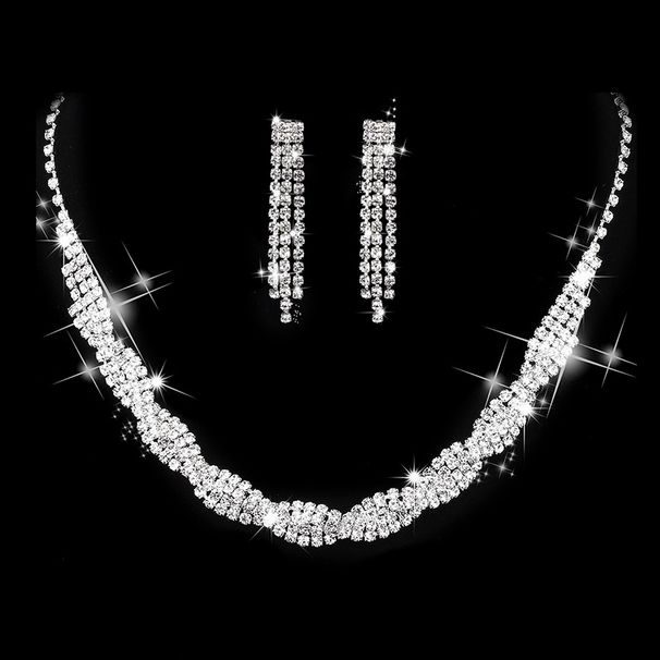 Fashion Round Crystal New Women's Diamond-Studded Alloy Necklace Earrings_ipsvogv.com