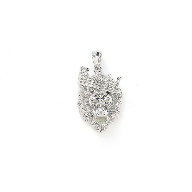 Hip Hop Accessories Fashionable Full Diamond Creative Crown Lion Head Necklace Pendant Men's High-end Cuban Chain_ipsvogv.com