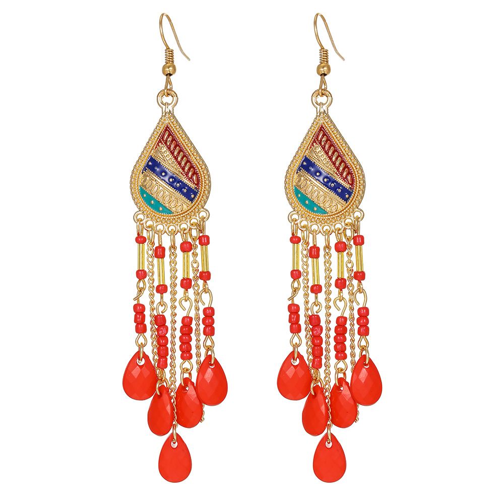 Women’s Jewelry Set Fashion Water Drop Rice Bead Tassel Earrings Niche Ethnic Style Ear Hooks Temperament Light Luxury Holiday Style Earrings_ipsvogv.com