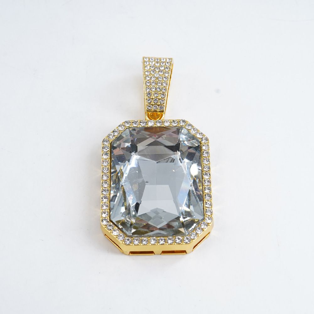 Unisex Jewelry Fashion Square Colored Gemstone Necklace Pendant Men Hip Hop Full Diamond Cuban Chain Necklace Men And Women_ipsvogv.com