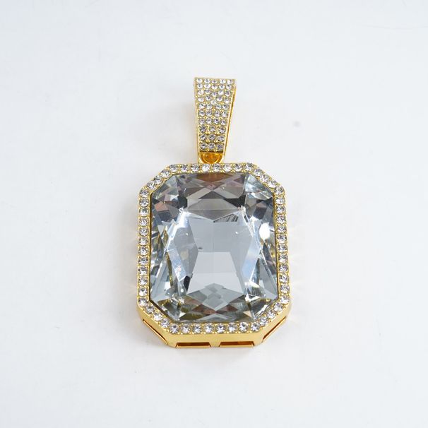 Unisex Jewelry Fashion Square Colored Gemstone Necklace Pendant Men Hip Hop Full Diamond Cuban Chain Necklace Men And Women_ipsvogv.com