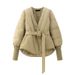 Women's Clothing V neck winter coats jacket for women mid length waist tie fashion single breasted winter coats trend_ipsvogv.com