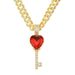 Trendy men trendy women, cool red heart key shaped pendant necklace with large buckle and diamond inlaid Cuban chain_ipsvogv.com