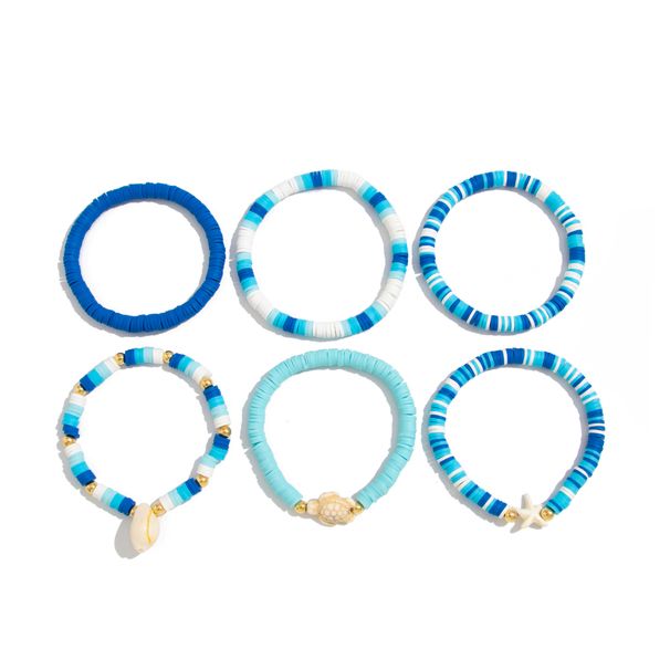 5-piece Starfish Shell Soft Pottery Bracelet Set 2025 Summer Sweet Temperament Beach Travel Vacation Accessories_ipsvogv.com