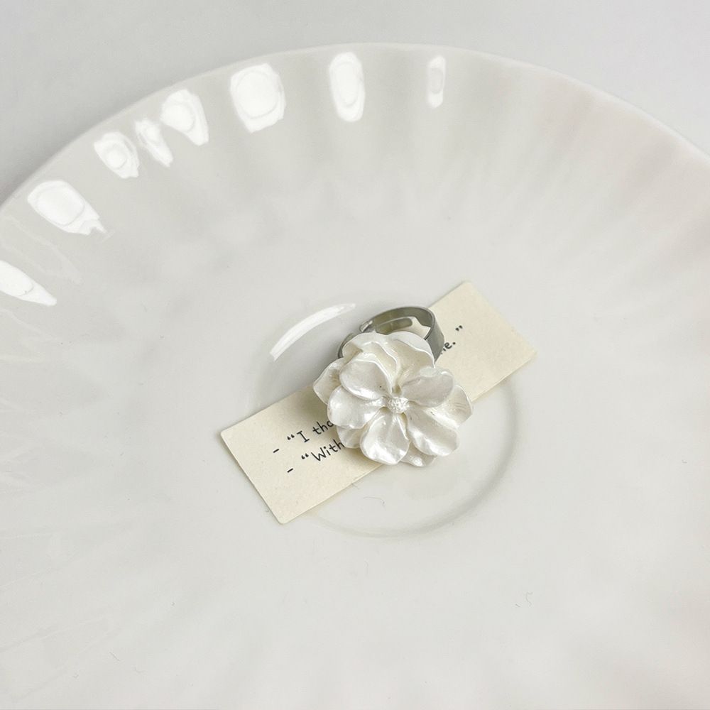 Korean Open Pearl White Three-dimensional Flower Versatile Transparent Rhinestone Rin, Ins Style Niche Index Finer_ipsvogv.com