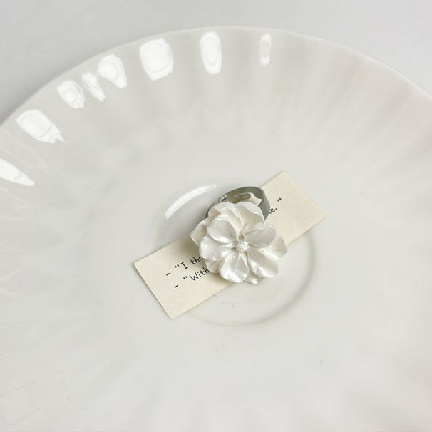Korean Open Pearl White Three-dimensional Flower Versatile Transparent Rhinestone Rin, Ins Style Niche Index Finer_ipsvogv.com