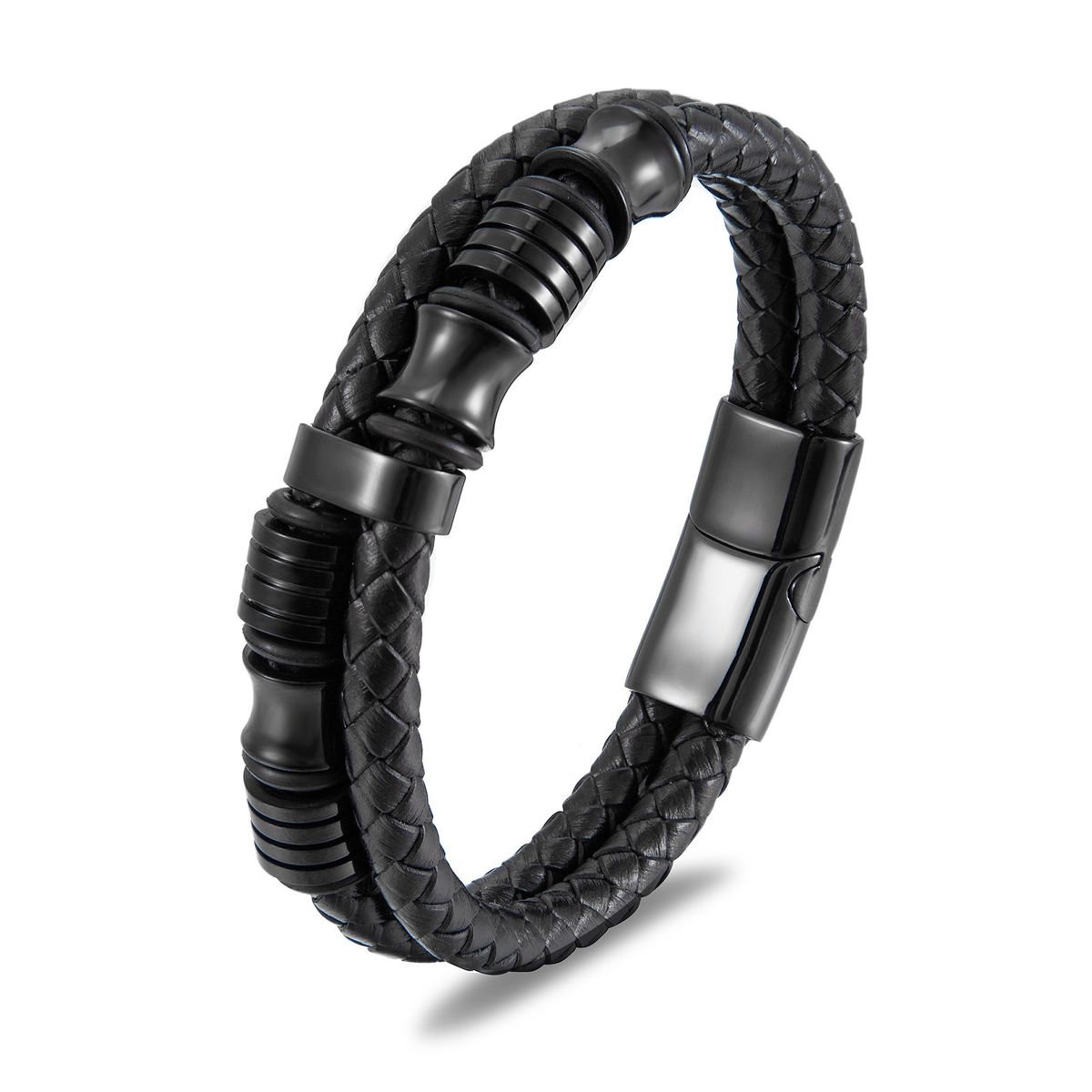 Men's Jewelry Black Leather Stainless Steel Bracelet Simple Leather Bracelet_ipsvogv.com
