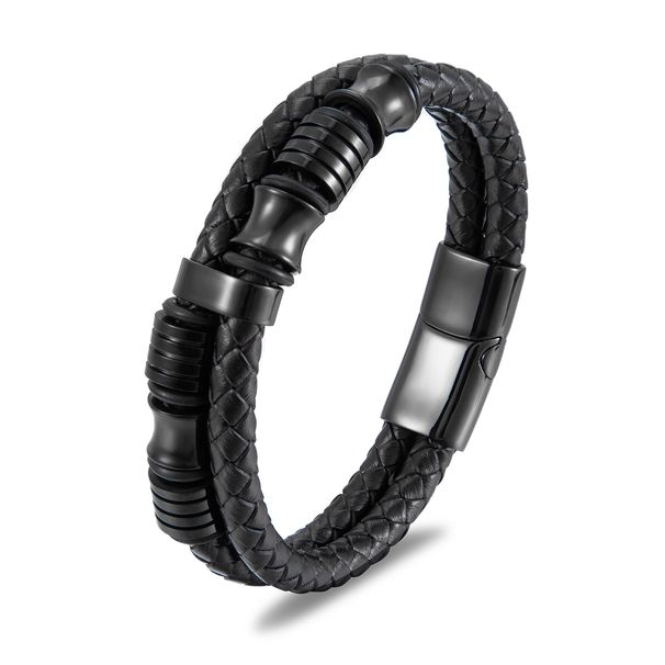 Men's Jewelry Black Leather Stainless Steel Bracelet Simple Leather Bracelet_ipsvogv.com