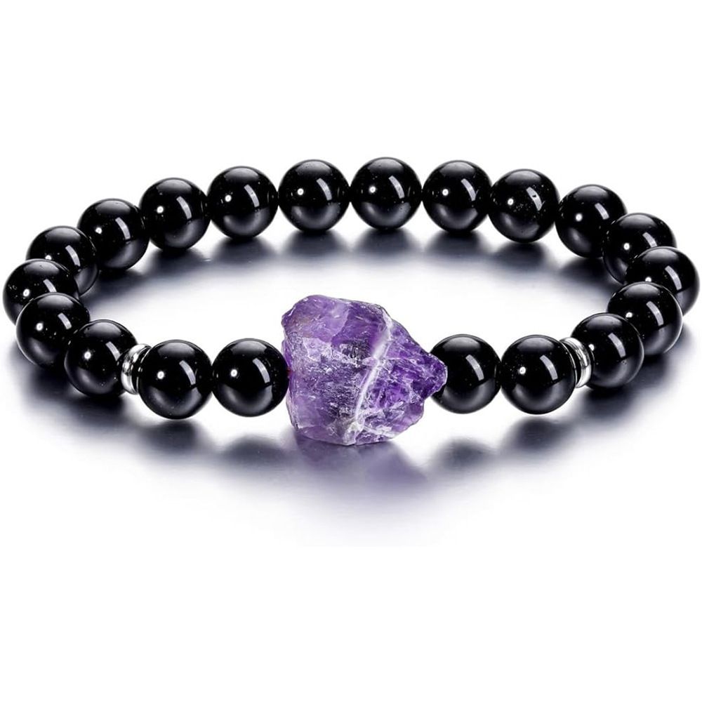 Fashion Amethyst Raw Elastic Bracelet, Irregular Natural Stone Energy Transfer Women's Bracelet_ipsvogv.com