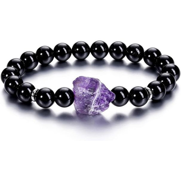 Fashion Amethyst Raw Elastic Bracelet, Irregular Natural Stone Energy Transfer Women's Bracelet_ipsvogv.com