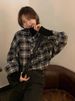 Plaid shirt Hong Kong taste vintage blouse female fat mm large size loose lazy wind long-sleeved shirt coat_ipsvogv.com