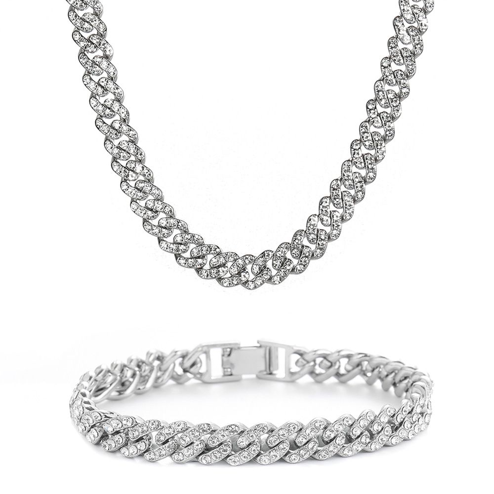 premium zinc alloy full diamond men's and women's hip-hop personaliy rendy brand Cuban chain necklace bracele_ipsvogv.com