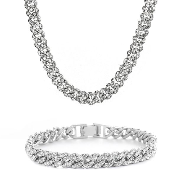 premium zinc alloy full diamond men's and women's hip-hop personaliy rendy brand Cuban chain necklace bracele_ipsvogv.com